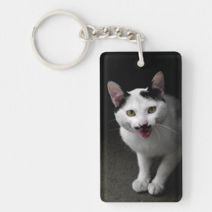 Cat with Moustache Key Ring