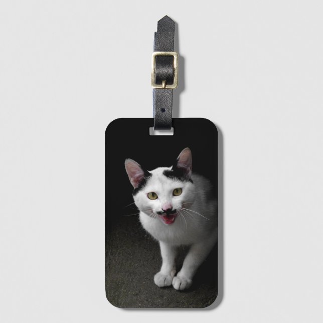 Cat with Moustache Luggage Tag (Front Vertical)