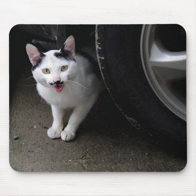 Cat with Moustache Mouse Pad (Front)