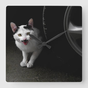 Cat with Moustache Square Wall Clock