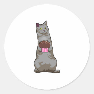 Cat with Muffin Classic Round Sticker