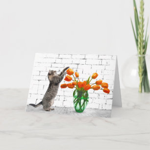 Cat with Orange Tulips Card