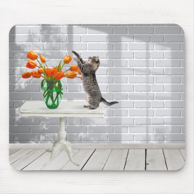Cat with Orange Tulips Mouse Pad (Front)