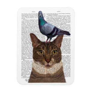Cat with Pigeon on Head Magnet