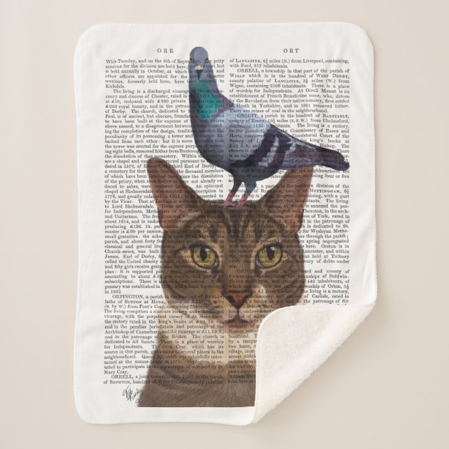 Cat with Pigeon on Head Sherpa Blanket (Front)