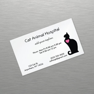 Cat with Pink Heart Animal Clinic Magnetic Business Card