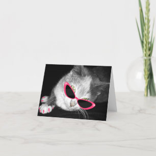 Cat With Pink Sunglasses & Claws Notecard