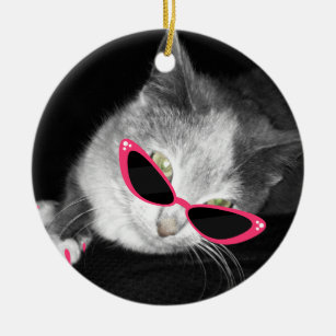 Cat With Pink Sunglasses & Claws Ornament