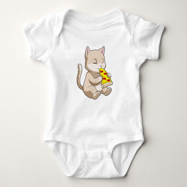 Cat with Pizza Baby Bodysuit (Front)