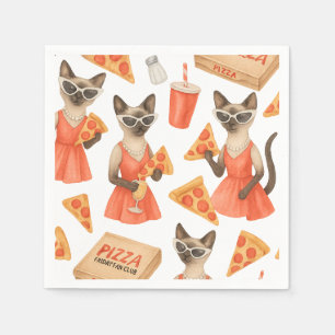 Cat with pizza for Siamese Cat Lovers Napkin