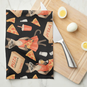 Cat with pizza for Siamese Cat Lovers Tea Towel