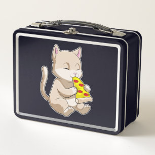 Cat with Pizza Metal Lunch Box