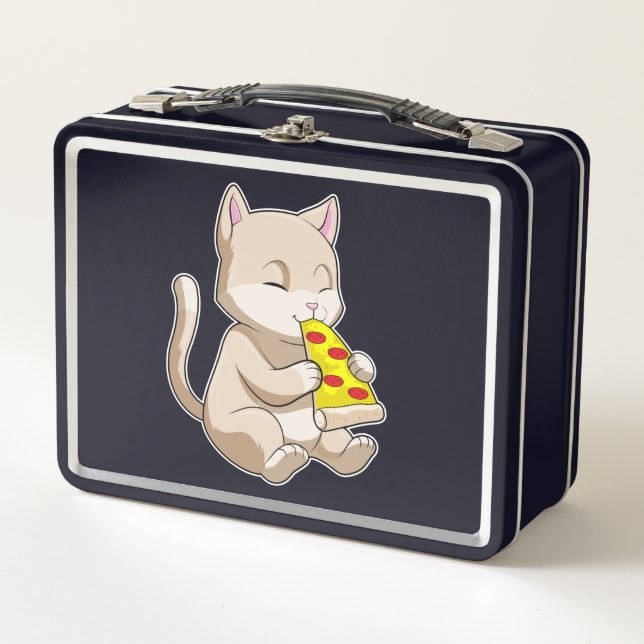 Cat with Pizza Metal Lunch Box (Front)