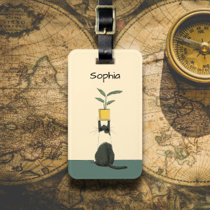 Cat with Plant Luggage Tag