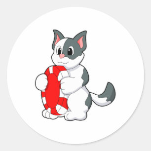 Cat with Poker chip Classic Round Sticker