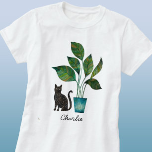 Cat with Potted Plant Watercolor Personalised T-Shirt