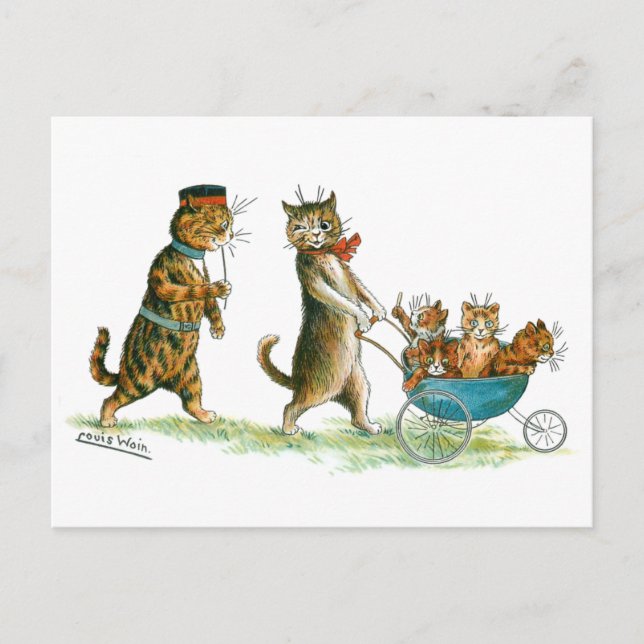Cat with Pram Louis Wain Postcard (Front)