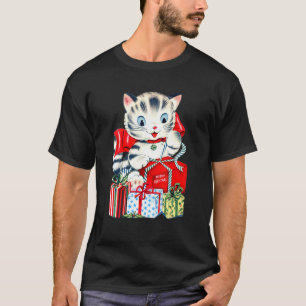 Cat with presents christmas Retro Gifts Christmas T-Shirt