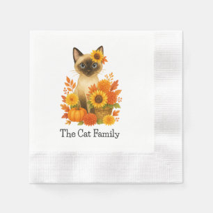 Cat with Pumpkin and Sunflower for thanksgiving Napkin
