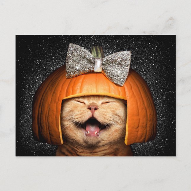 Cat With Pumpkin Hair Invitation Postcard (Front)