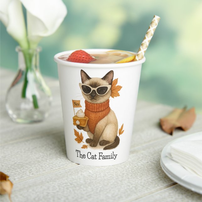 Cat with Pumpkin Pie for Thanksgiving Party  Paper Cups (Insitu)