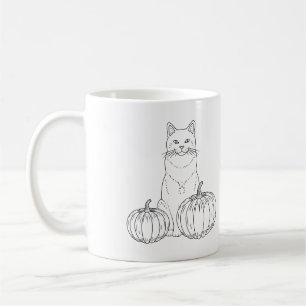 Cat With Pumpkins Minimal Fall Line Art And Name Coffee Mug