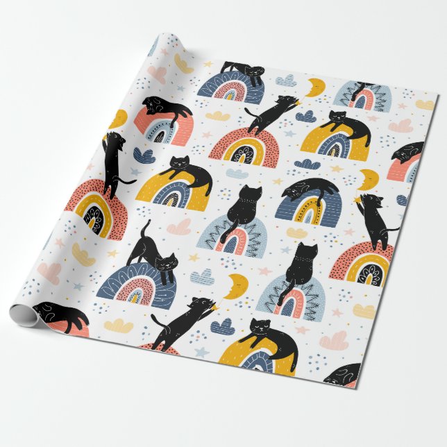 Cat With Rainbow Pattern Design  Wrapping Paper (Unrolled)