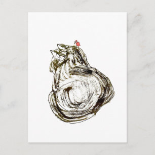Cat with Red Bird Dry Brush Drawing Art Postcard