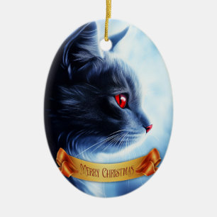 Cat with Red Eyes Ceramic Ornament