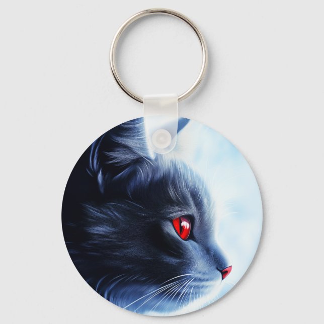 Cat with Red Eyes Key Ring (Front)