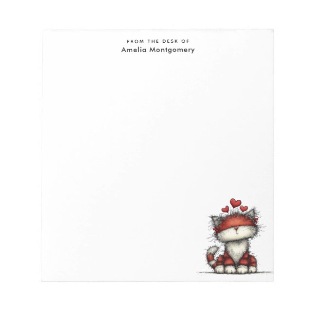 Cat with Red Hearts Cute and Fun Notepad (Front)