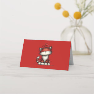 Cat with Red Hearts Cute and Fun Place Card