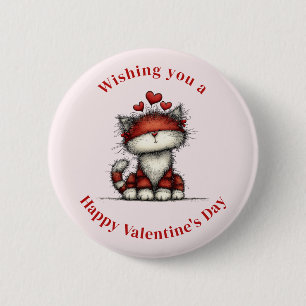 Cat with Red Hearts Cute and Fun Valentine's Day 6 Cm Round Badge