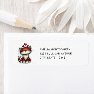 Cat with Red Love Hearts Cute and Funny - Address Return Address Label