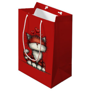 Cat with Red Love Hearts Cute and Funny Medium Gift Bag