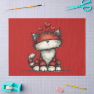 Cat with Red Love Hearts Cute and Funny Tissue Paper