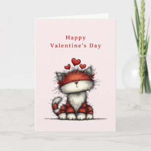 Cat with Red Love Hearts Cute Fun Valentine's Day Holiday Card