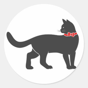Cat with red red bow tie - Choose background colou Classic Round Sticker
