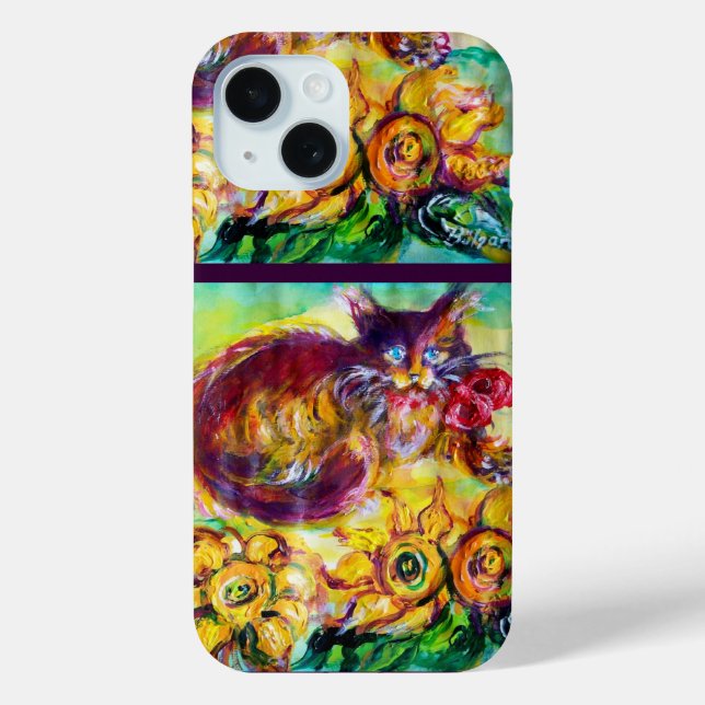 CAT WITH RED RIBBON AND SUNFLOWERS Case-Mate iPhone CASE (Back)