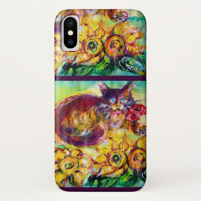 CAT WITH RED RIBBON AND SUNFLOWERS Case-Mate iPhone CASE (Back)