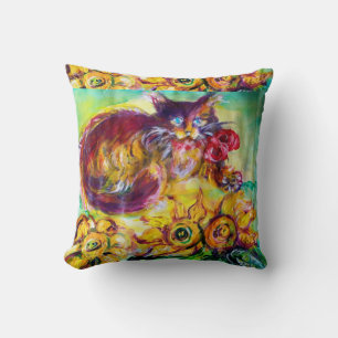 CAT WITH RED RIBBON AND SUNFLOWERS CUSHION