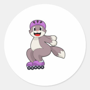 Cat with Roller skates Classic Round Sticker