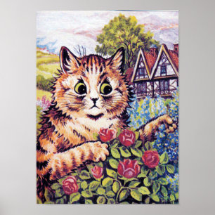 Cat with Roses, Louis Wain Poster