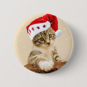 Cat with santa cap 6 cm round badge