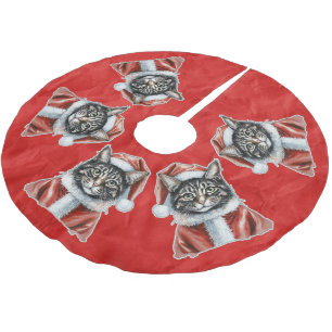 Cat With Santa Claus Outfit - Christmas 1 Brushed Polyester Tree Skirt