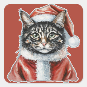 Cat With Santa Claus Outfit - Christmas 1 Square Sticker