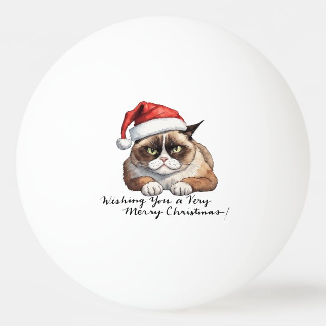 Cat with Santa Hat for Christmas Ping Pong Ball  (Front)