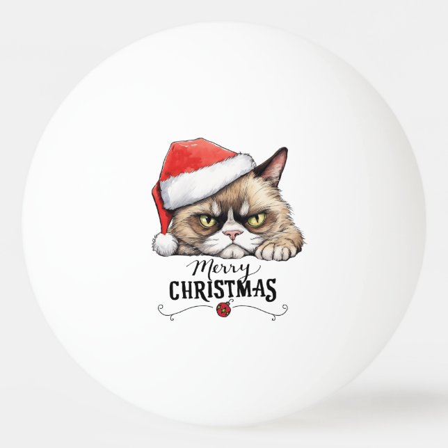 Cat with Santa Hat for Christmas Ping Pong Ball  (Front)