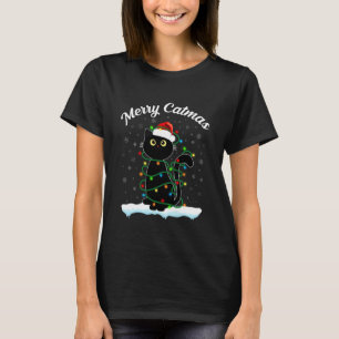 Cat with Santa Hat Merry Catmas Black Cat Christma T-Shirt