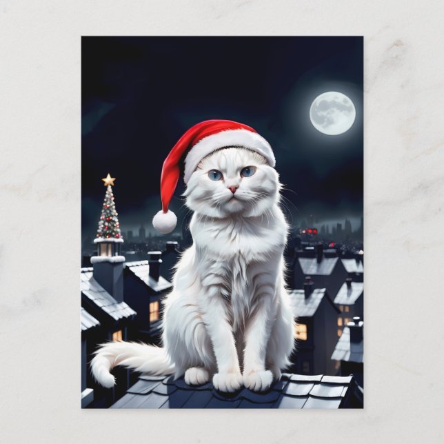 cat with santa hat on the roof postcard (Front)